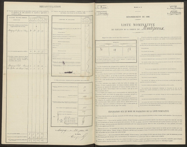 Montépreux. Dénombrement de la population 1906