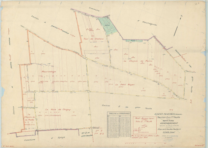Saint-Masmes (51505). Section Z 1 échelle 1/2000, plan remembré pour 1952, plan régulier (papier).
