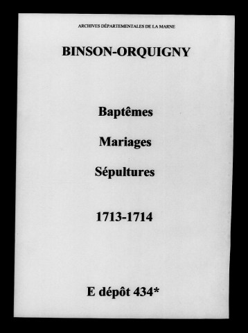 Binson-et-Orquigny. Baptêmes, mariages, sépultures 1713-1714