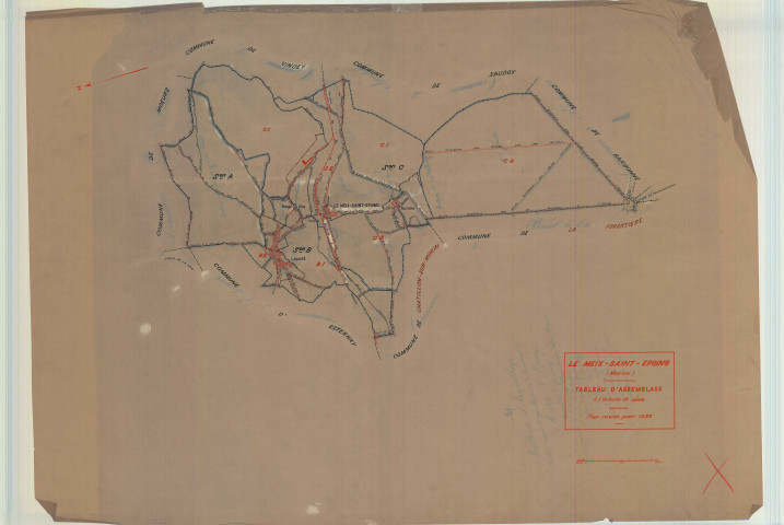 Meix-Saint-Epoing (Le) (51360). Tableau d'assemblage échelle 1/10000, plan mis à jour pour 01/01/1933, non régulier (calque)
