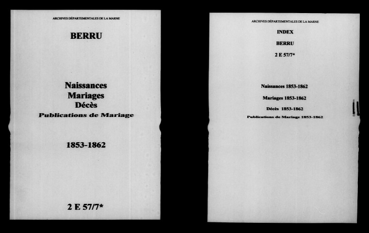 Berru. Naissances, mariages, décès, publications de mariage 1853-1862