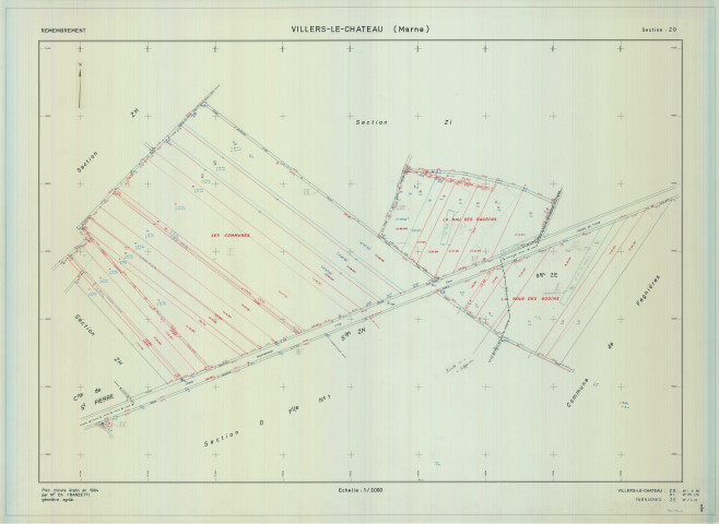 Villers-le-Château (51634). Section ZO échelle 1/2000, plan remembré pour 1984 (extension sur section D1 et sur Fagnières section ZE), plan régulier (calque)