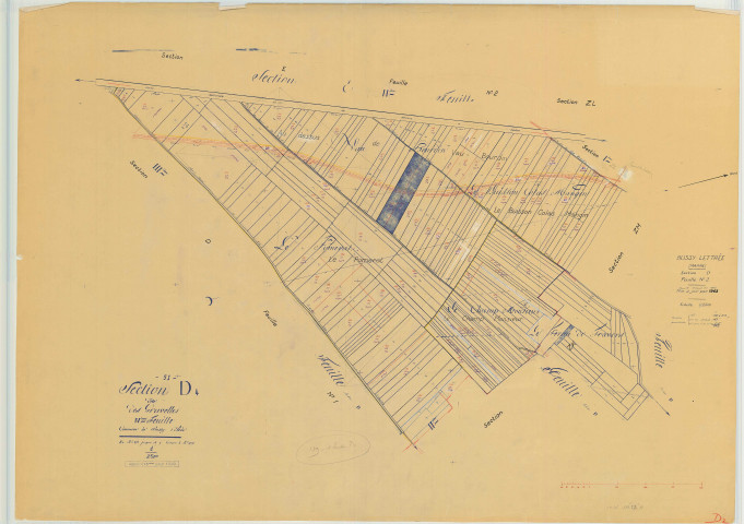 Bussy-Lettrée (51099). Section D2-D4 échelle 1/2500, plan mis à jour pour 1963, plan non régulier (papier)