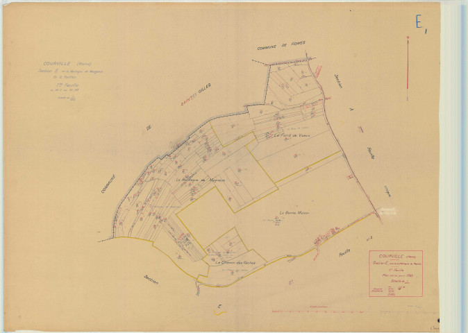 Courville (51194). Section E1 échelle 1/2500, plan mis à jour pour 1935, plan non régulier (papier).