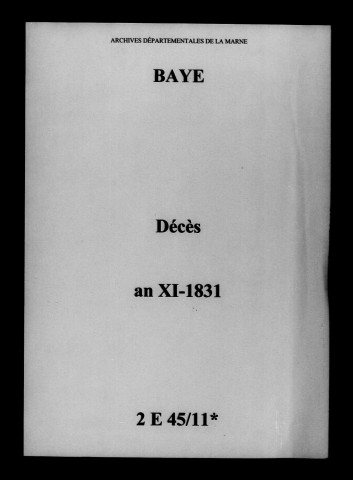 Baye. Décès an XI-1831