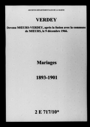 Verdey. Mariages 1893-1901