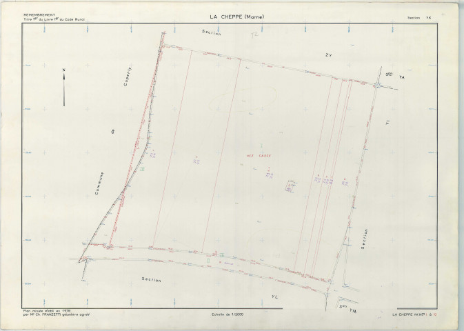 Cheppe (La) (51147). Section YK échelle 1/2000, plan remembré pour 1978, plan régulier (papier armé)