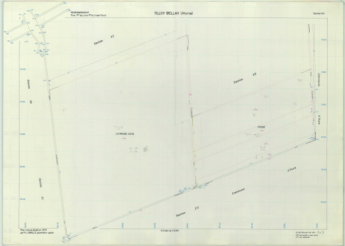 Tilloy-et-Bellay (51572). Section XH échelle 1/2000, plan remembré pour 1976, plan régulier (papier armé)