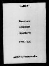 Sarcy. Baptêmes, mariages, sépultures 1735-1736