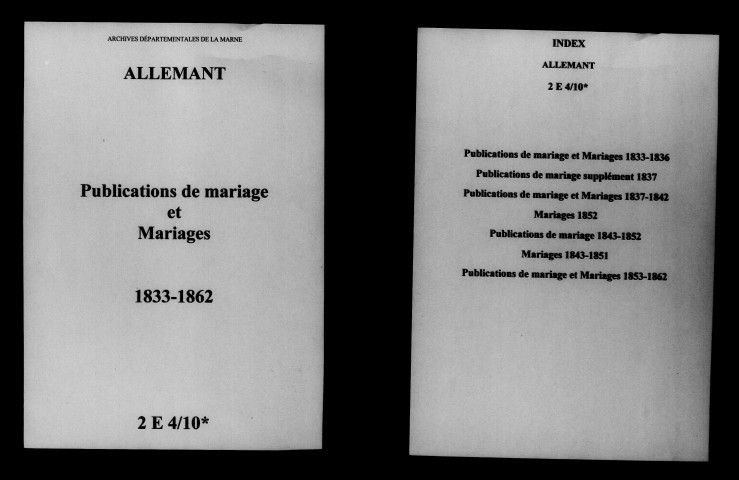Allemant. Publications de mariage, mariages 1833-1862