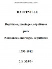 Hauteville. Baptêmes, mariages, sépultures puis Naissances, mariages, décès 1792-1812