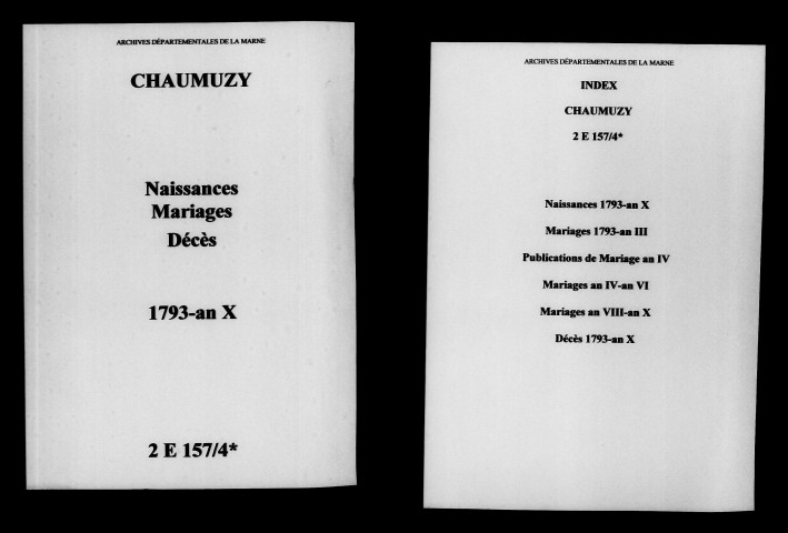 Chaumuzy. Naissances, publications de mariage, mariages, décès 1793-an X