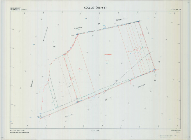 Coolus (51168). Section ZM échelle 1/2000, plan remembré pour 1994, plan régulier (calque)