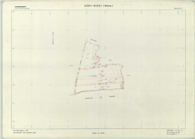 Gigny-Bussy (51270). Section ZS 1 échelle 1/2000, plan mis à jour pour 1975, plan non régulier (papier armé)