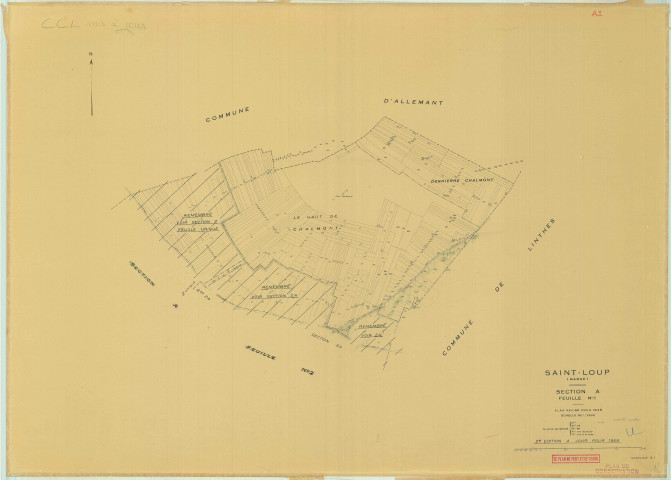 Saint-Loup (51495). Section A1 1 échelle 1/2500, plan renouvelé pour 01/01/1948, régulier avant 20/03/1980 (papier)