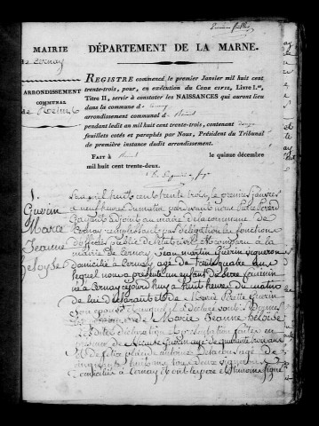 Cernay-lès-Reims. Naissances, publications de mariage, mariages, décès 1833-1842