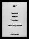 Oiry. Baptêmes, mariages, sépultures 1791-1792
