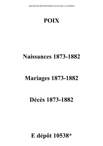 Poix. Naissances, mariages, décès 1873-1882