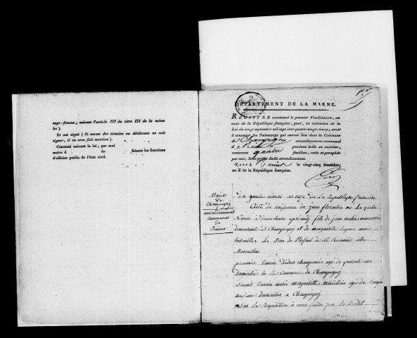 Champigny. Naissances, publications de mariage, mariages, décès an XI-1810