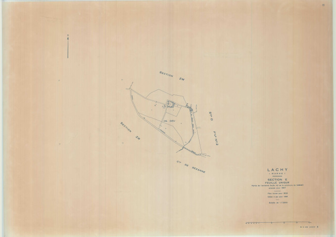 Lachy (51313). Section E échelle 1/2500, plan renouvelé pour 01/01/1933, régulier avant 20/03/1980 (calque)