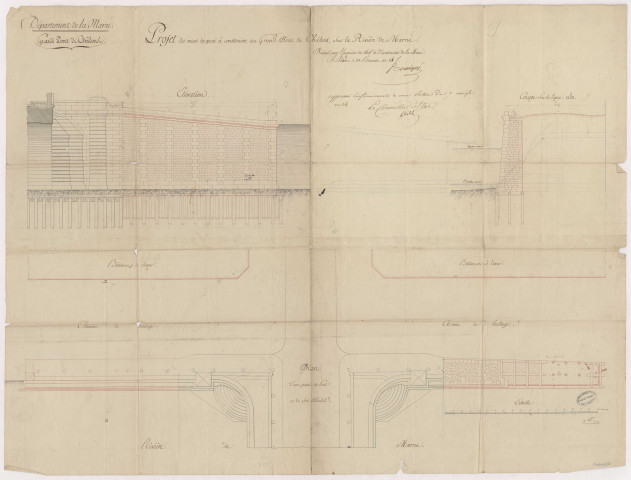 RN 3. Projet des murs de quai à construire au grand pont de Châlons sur la rivière Marne, 1769-1804.
