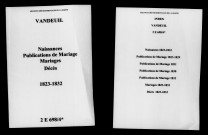 Vandeuil. Naissances, publications de mariage, mariages, décès 1823-1832