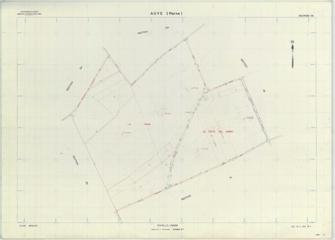 Auve (51027). Section YH échelle 1/2000, plan remembré pour 1950, plan régulier (papier armé)