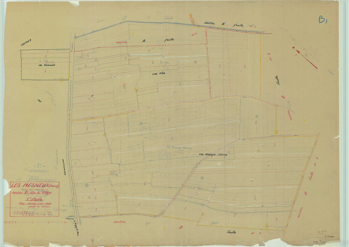 Mesneux (Les) (51365). Section B1 échelle 1/1000, plan mis à jour pour 1935, plan non régulier (papier).