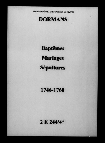Dormans. Baptêmes, mariages, sépultures 1746-1760