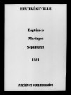 Heutrégiville. Baptêmes, mariages, sépultures 1691