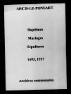 Arcis-le-Ponsart. Baptêmes, mariages, sépultures 1693-1717