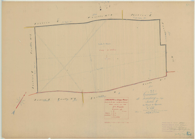Jonchery-sur-Suippe (51307). Section E2 échelle 1/2000, plan mis à jour pour 1934, plan non régulier (papier)
