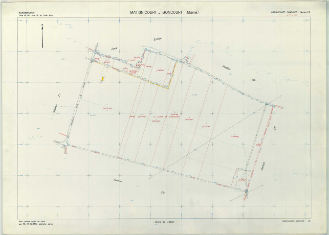 Matignicourt-Goncourt (51356). Section ZD échelle 1/2000, plan remembré pour 1979, plan régulier (papier armé)