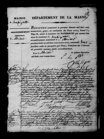Heutrégiville. Naissances, publications de mariage, mariages, décès 1833-1842