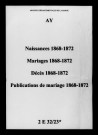 Ay. Naissances, mariages, décès, publications de mariage 1868-1872