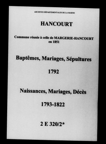 Hancourt. Naissances, mariages, décès 1792-1822