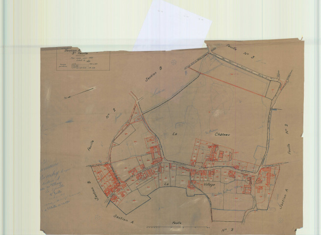 Bouchy-Saint-Genest (51071). Section A3 échelle 1/1250, plan mis à jour pour 01/01/1932, non régulier (calque)