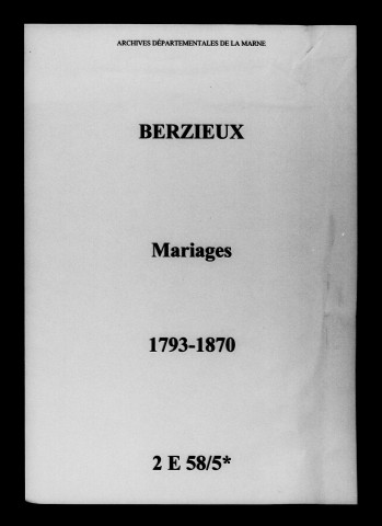 Berzieux. Mariages 1793-1870