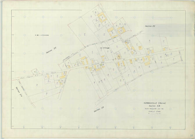 Humbauville (51296). Section AB échelle 1/1000, plan renouvelé pour 1968, plan régulier (papier armé)