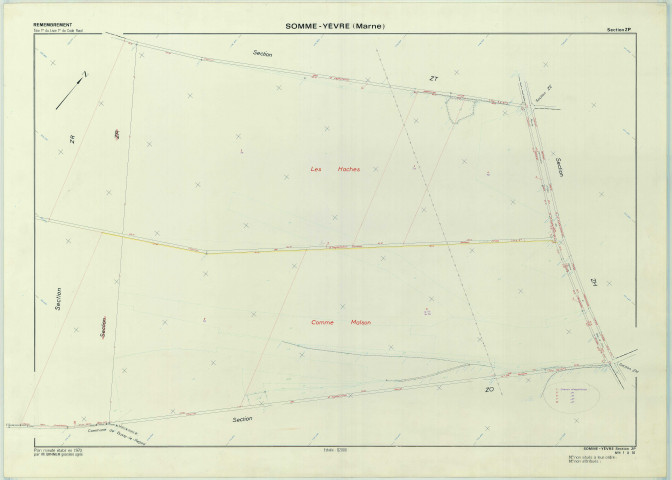 Somme-Yèvre (51549). Section ZP échelle 1/2000, plan remembré pour 1970, plan régulier (papier armé)