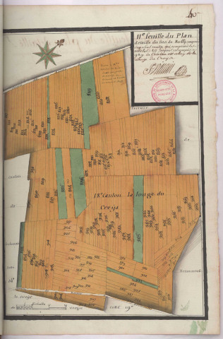 Plan détaillé du terroir de Ruffy : 11ème feuille, canton dit la Longe du Creys (s,d, vers 1780), Pierre Villain