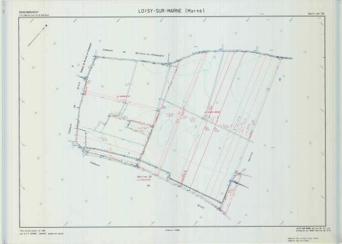 Loisy-sur-Marne (51328). Section ZN échelle 1/2000, plan remembré pour 1968 (extension sur Blacy section ZD), plan régulier (calque)