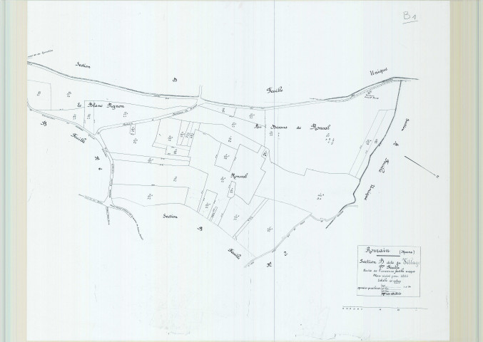 Romain (51464). Section B1 échelle 1/1250, plan mis à jour pour 1935, plan non régulier (papier).