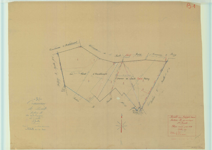 Boult-sur-Suippe (51074). Section B1 échelle 1/5000, plan mis à jour pour 1934, plan non régulier (papier).