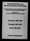 Matignicourt-Goncourt. Naissances, mariages, décès 1883-1892