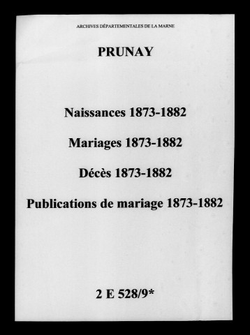 Prunay. Naissances, mariages, décès, publications de mariage 1873-1882