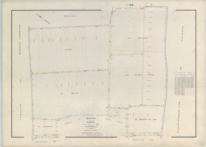 Chepy (51149). Section ZD échelle 1/2000, plan remembré pour 1965, plan régulier (papier armé)