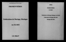 Fromentières. Publications de mariage, mariages an XI-1832