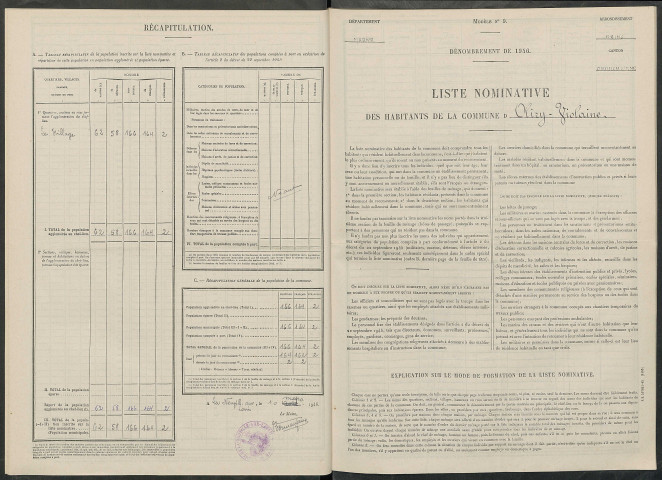Olizy. Dénombrement de la population 1946
