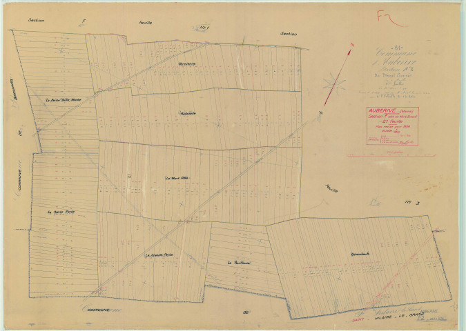 Aubérive (51019). Section F2 échelle 1/2500, plan mis à jour pour 1936, plan non régulier (papier).